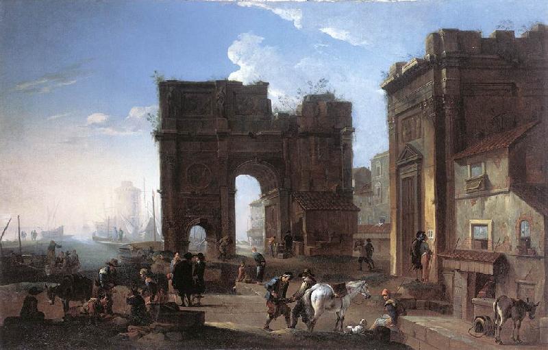 SALUCCI, Alessandro Harbour View with Triumphal Arch g oil painting picture